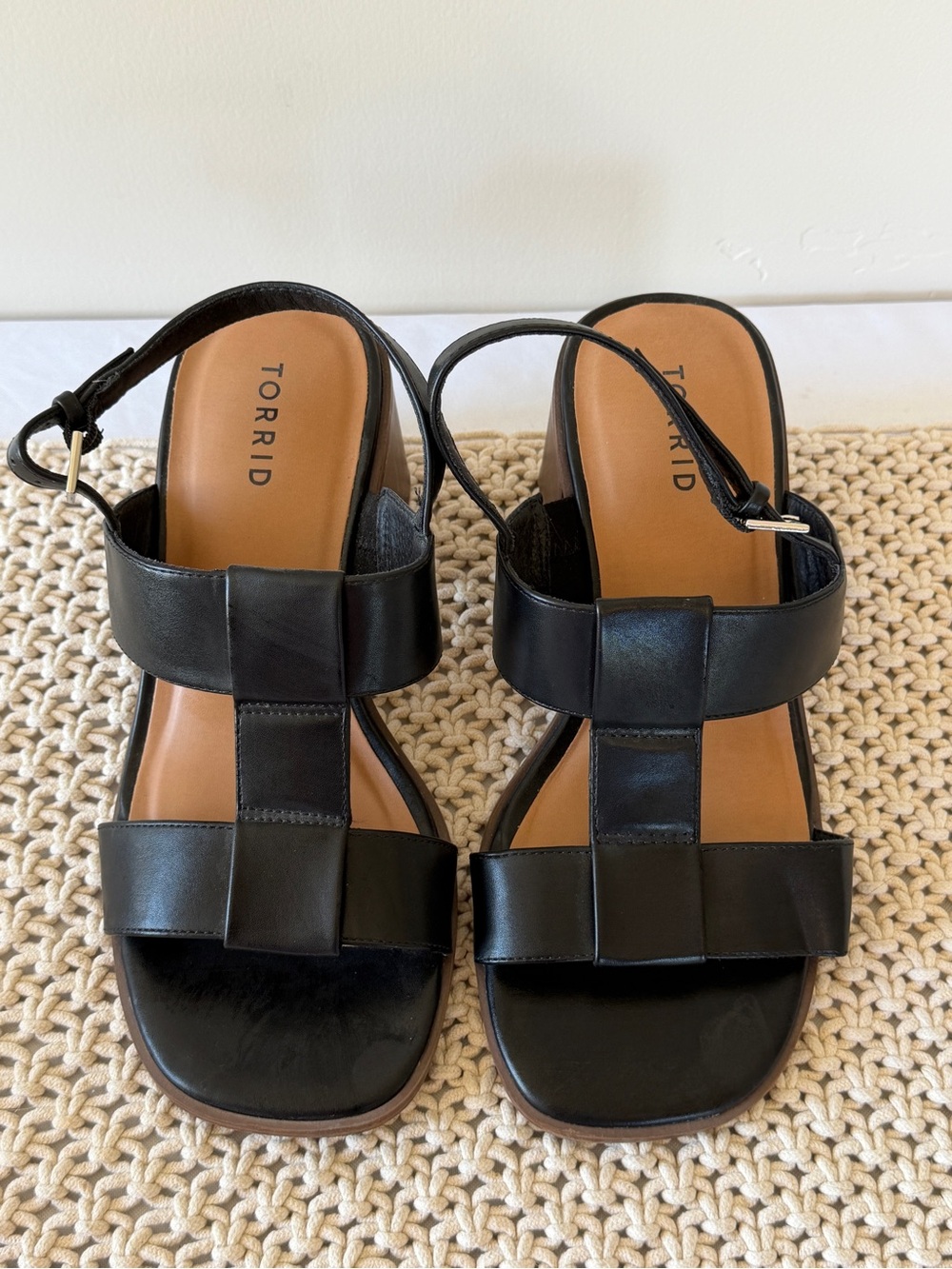 torrid Black Strappy Leather Slingback Sandals